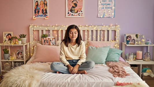 A child meditates in her room